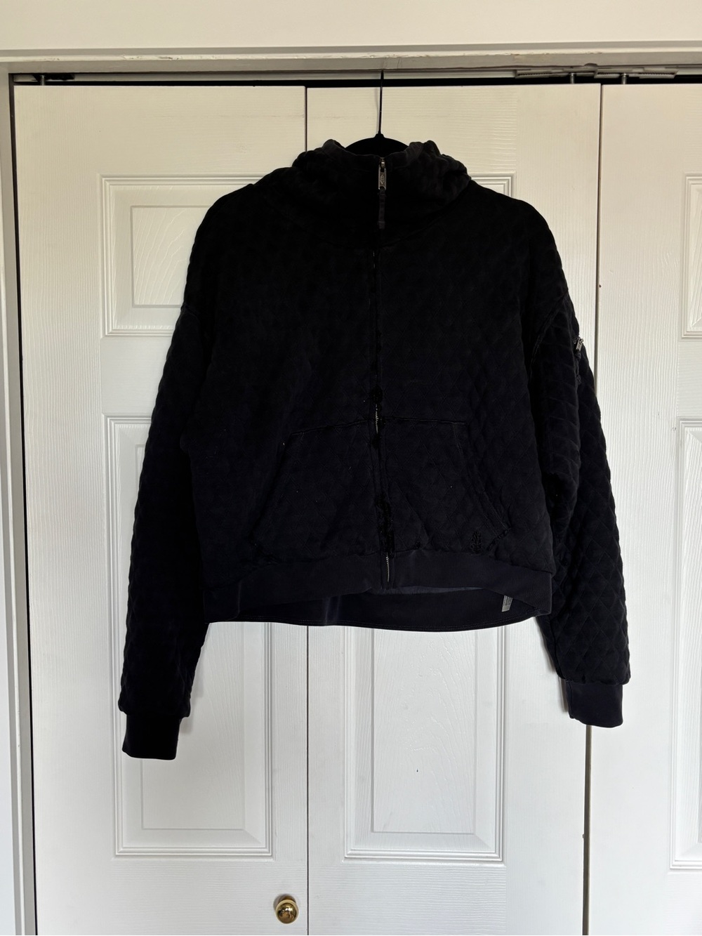FP Movement by Free People Black Quilted Hooded Zip-Up Sweatshirt